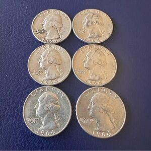 1964 Washington Quarters Silver Lot – Five D Mint One P Mint